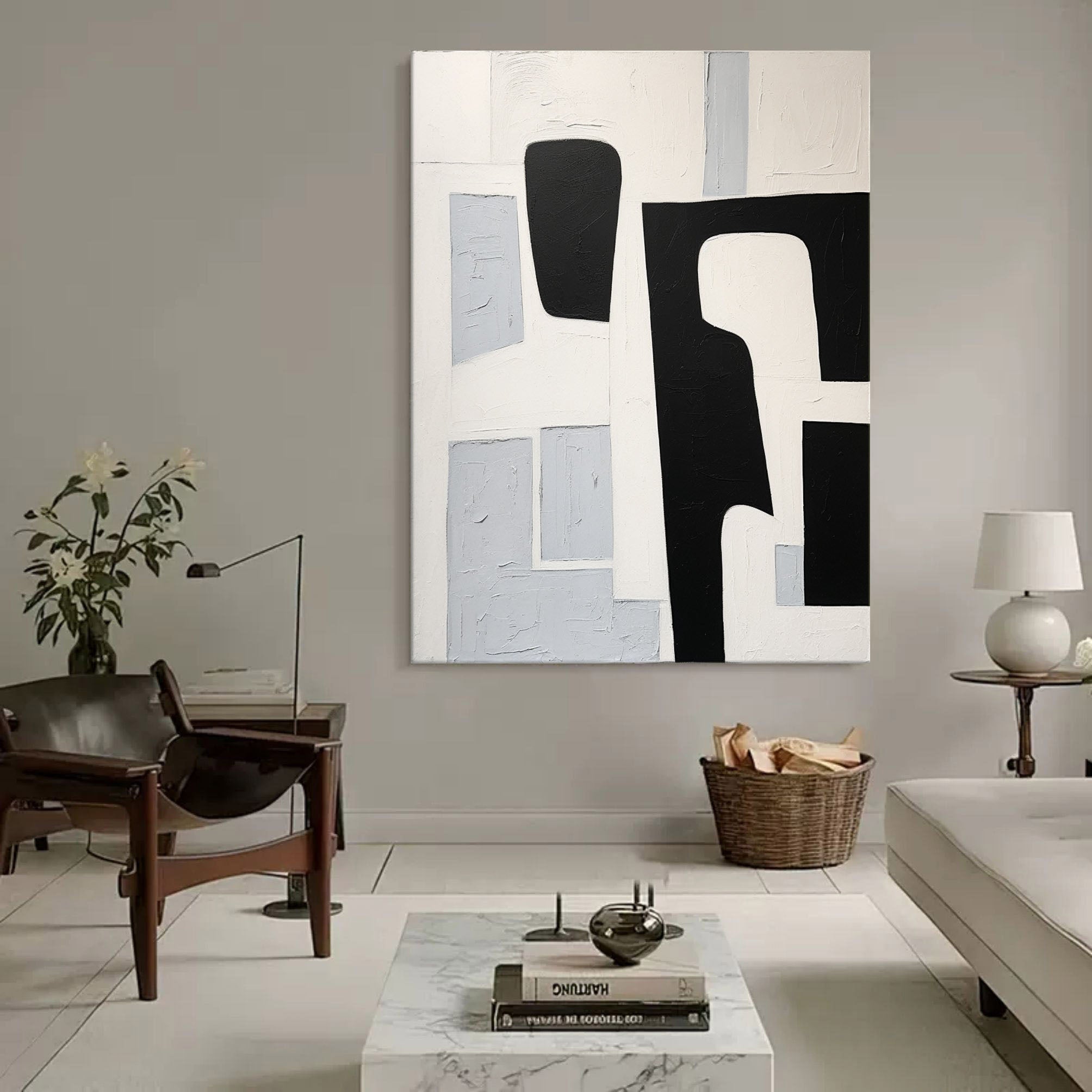 Textured Geometric Monochrome Abstract Painting