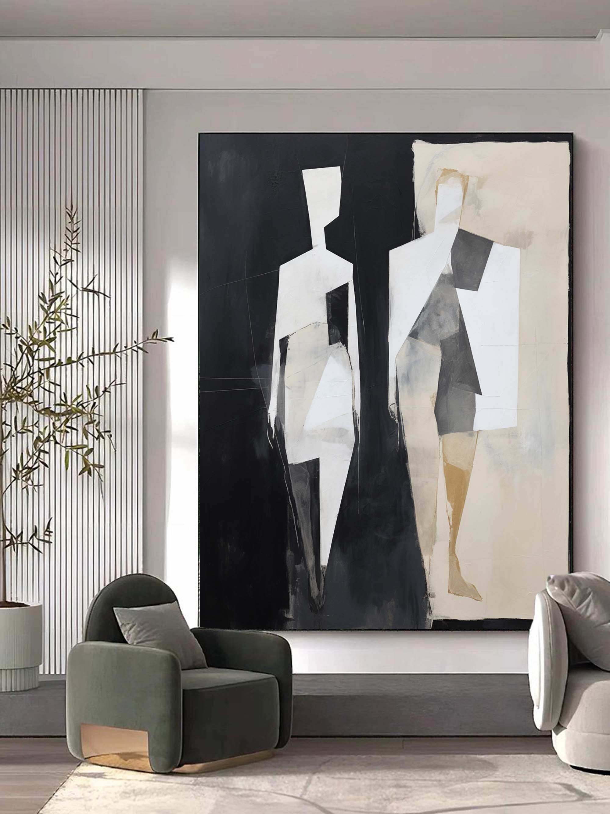 Minimalist Geometric Figure Diptych Oil Painting