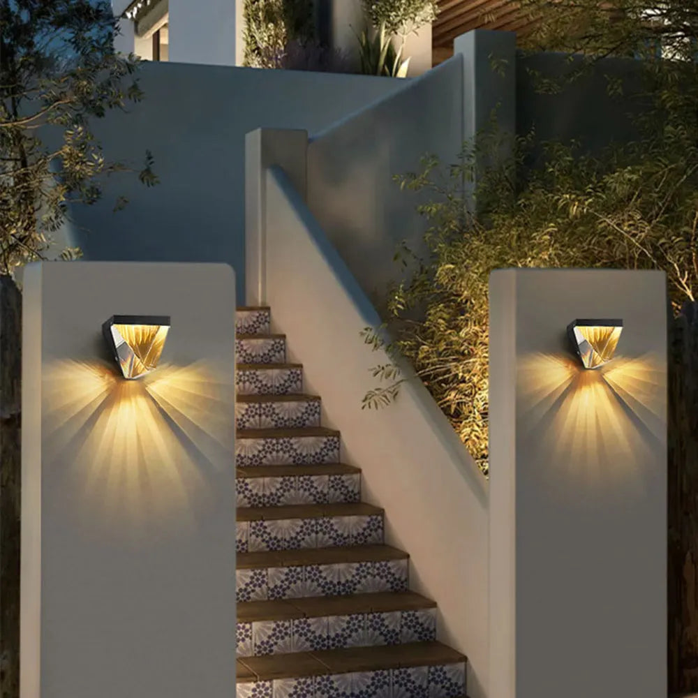 Laxor Waterproof Diamond Shape Metal/Crystal Outdoor Wall Lamp, Gold/Black