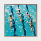 Poolside Swimmers Summer Fun Oil Painting