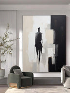 Minimalist Solitary Figure Oil Painting Black Beige Wall Art