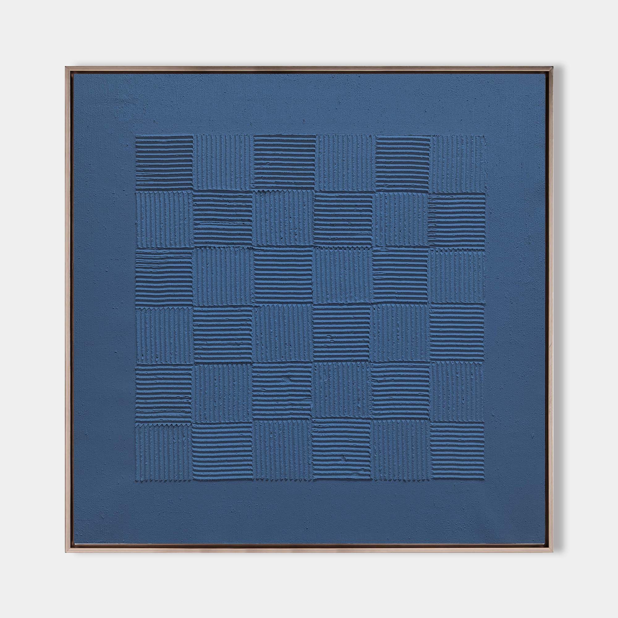 Indigo Blue Textured Grid Painting