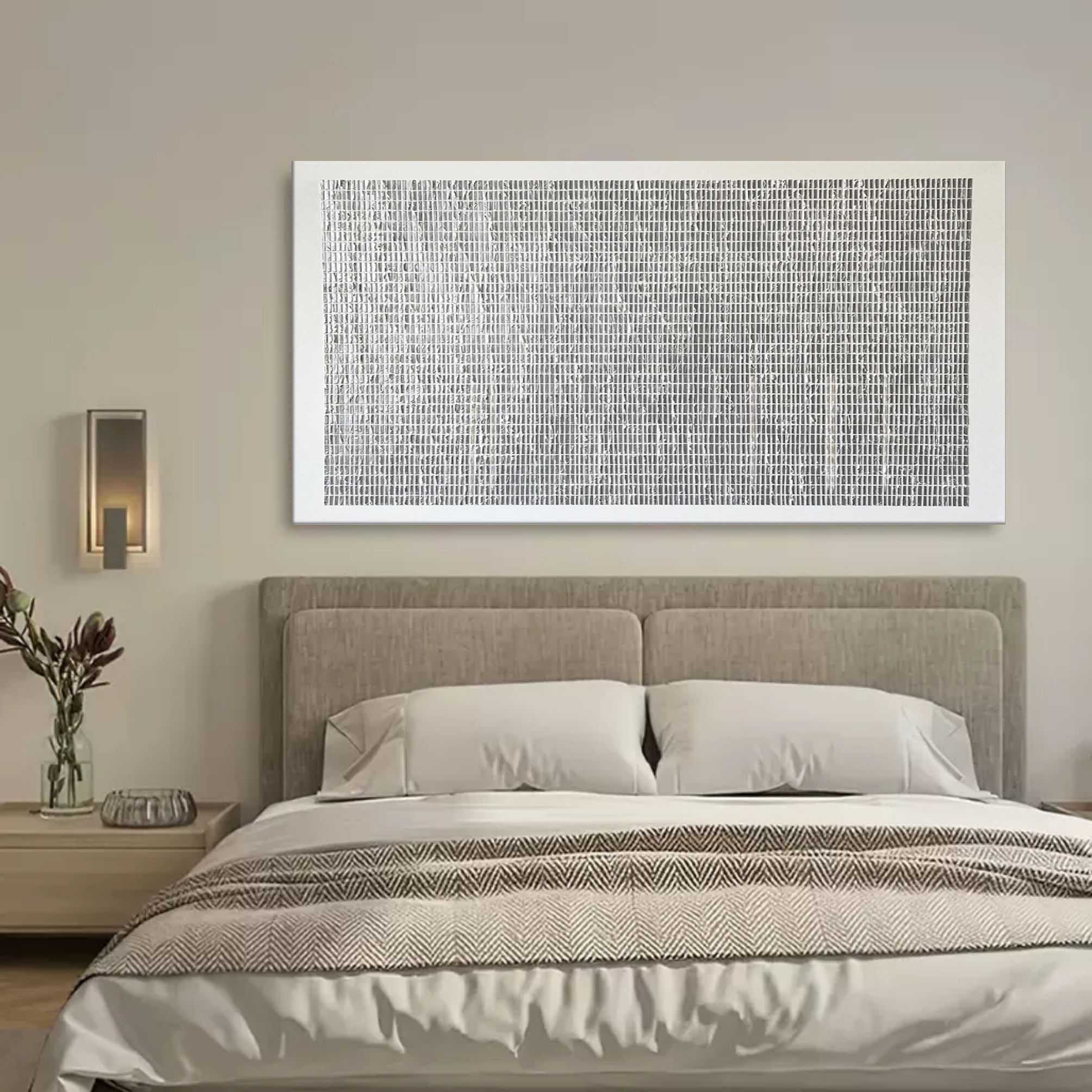 Textured Grid Painting Black White Neutral
