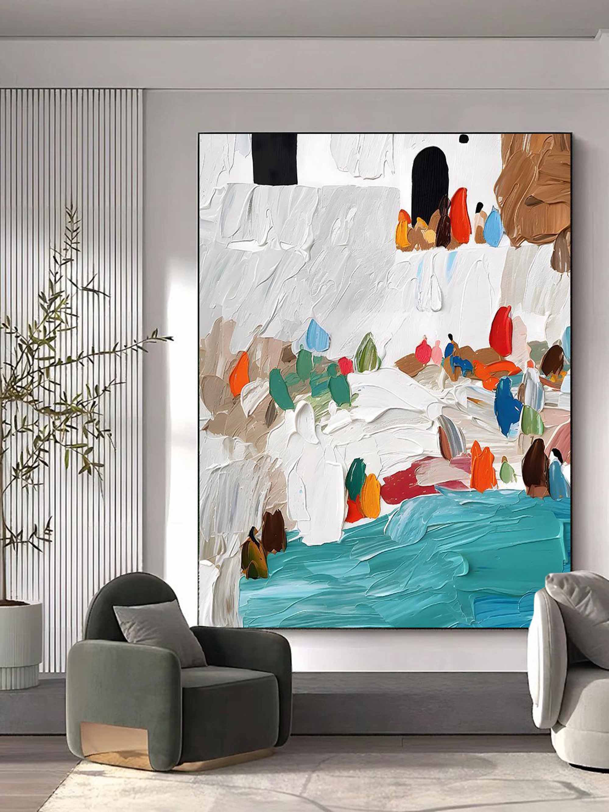 Mediterranean Coastal Village Impasto Painting