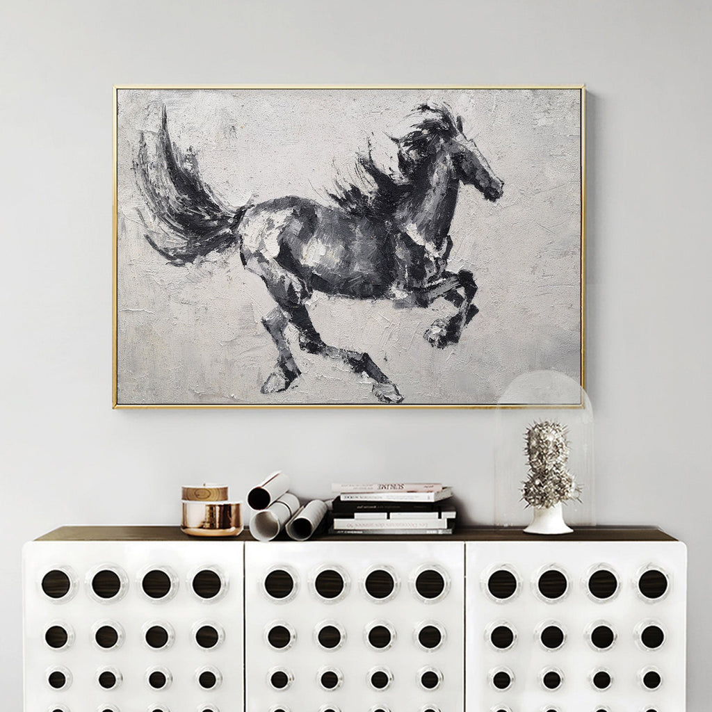 Monochrome Running Horse Oil Painting