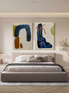 Set Of 2 Diptych Wall Art Set Blue Brown Organic