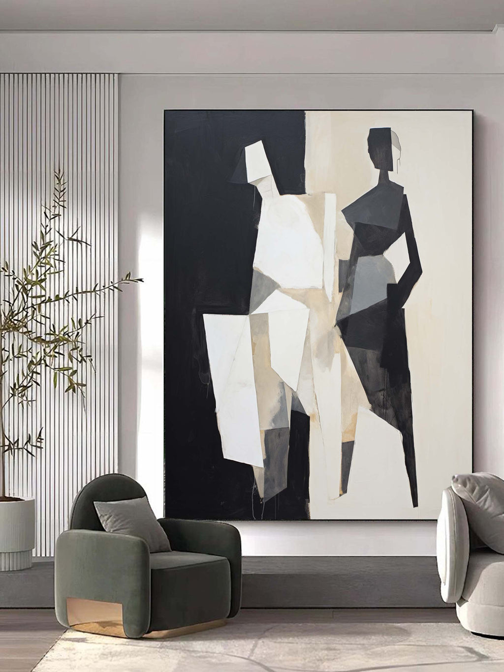 Geometric Figure Oil Painting Black White
