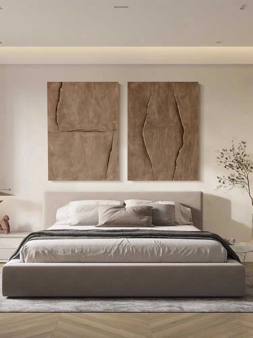 Set Of 2 Warm Brown Textured Diptych Painting