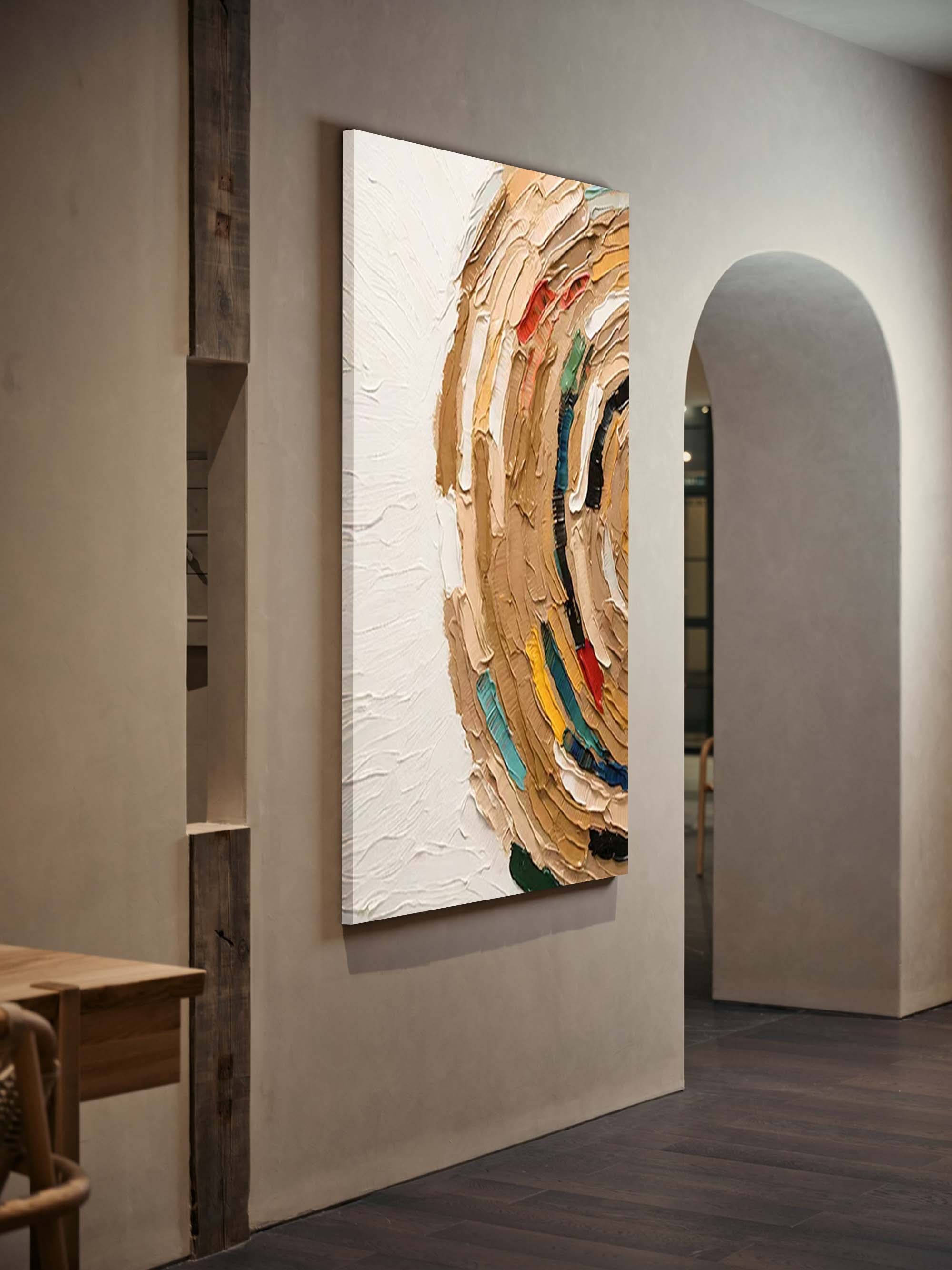 3D Textured Circular Painting Warm Neutrals
