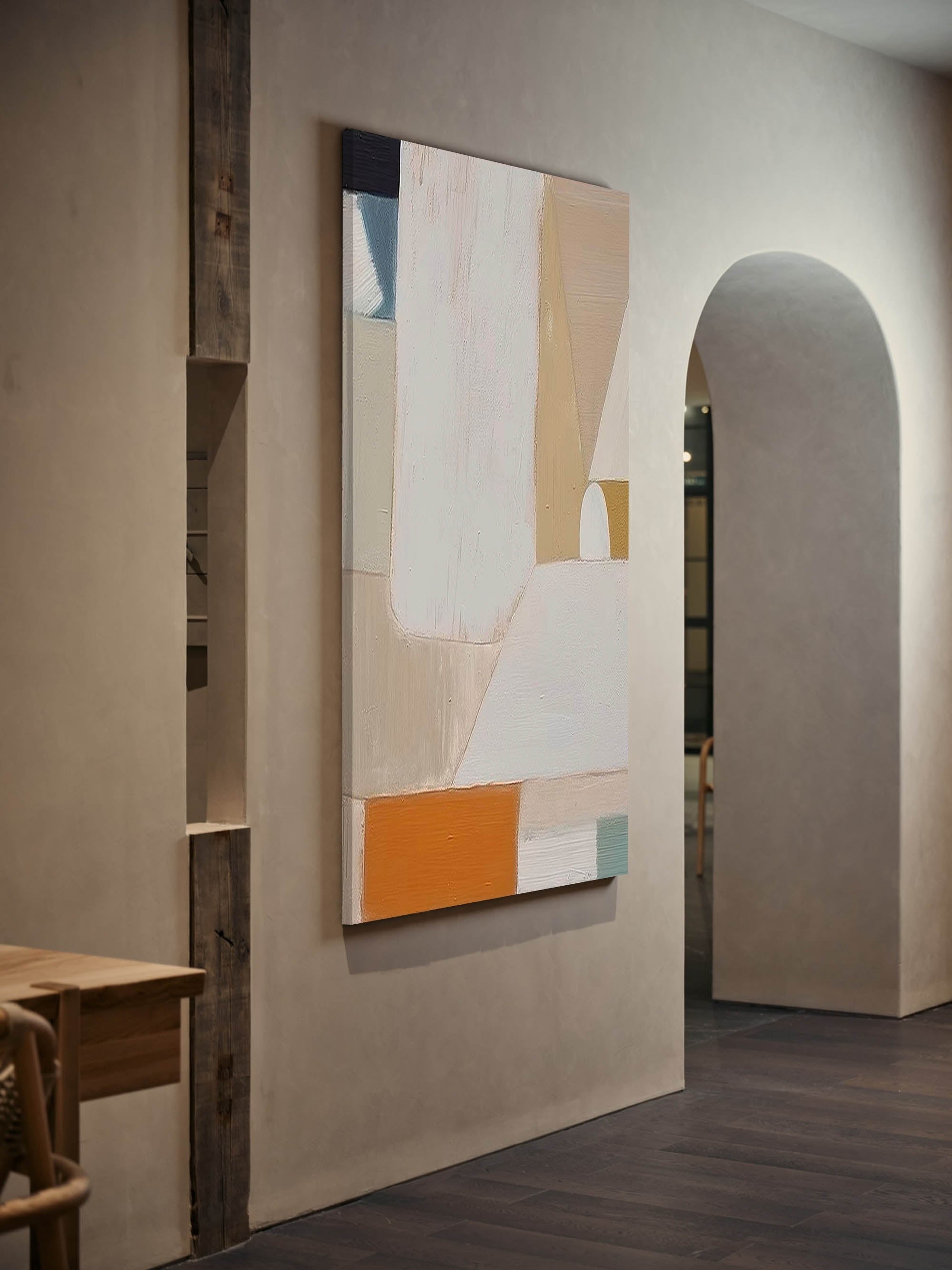 Neutral Geometric Abstract Oil Painting