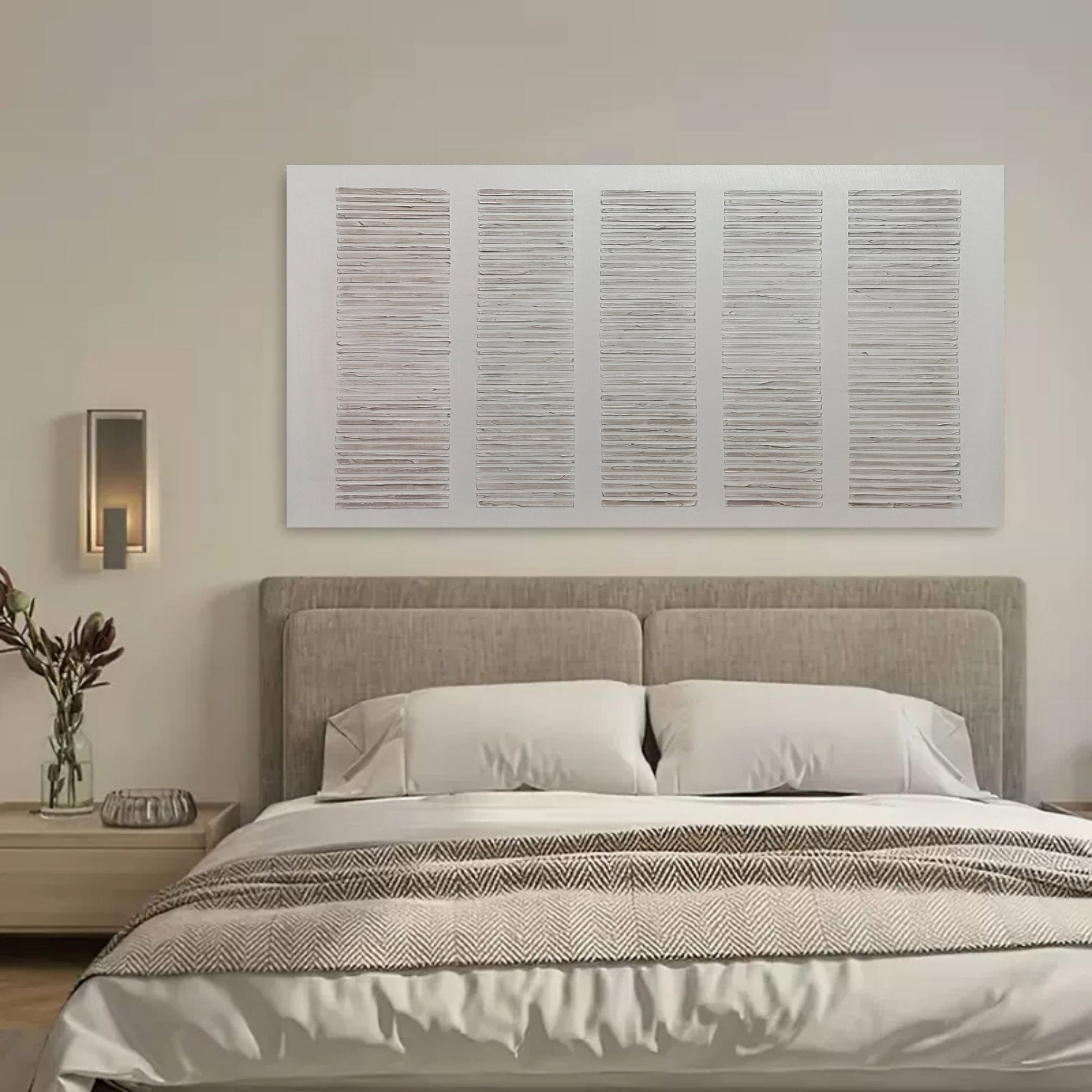 Textured Neutral Grid Relief Painting