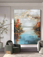 Autumn Lakescape Impasto Landscape Oil Painting