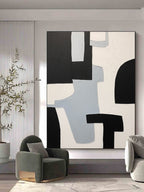 Minimalist White Grey Geometric Oil Painting