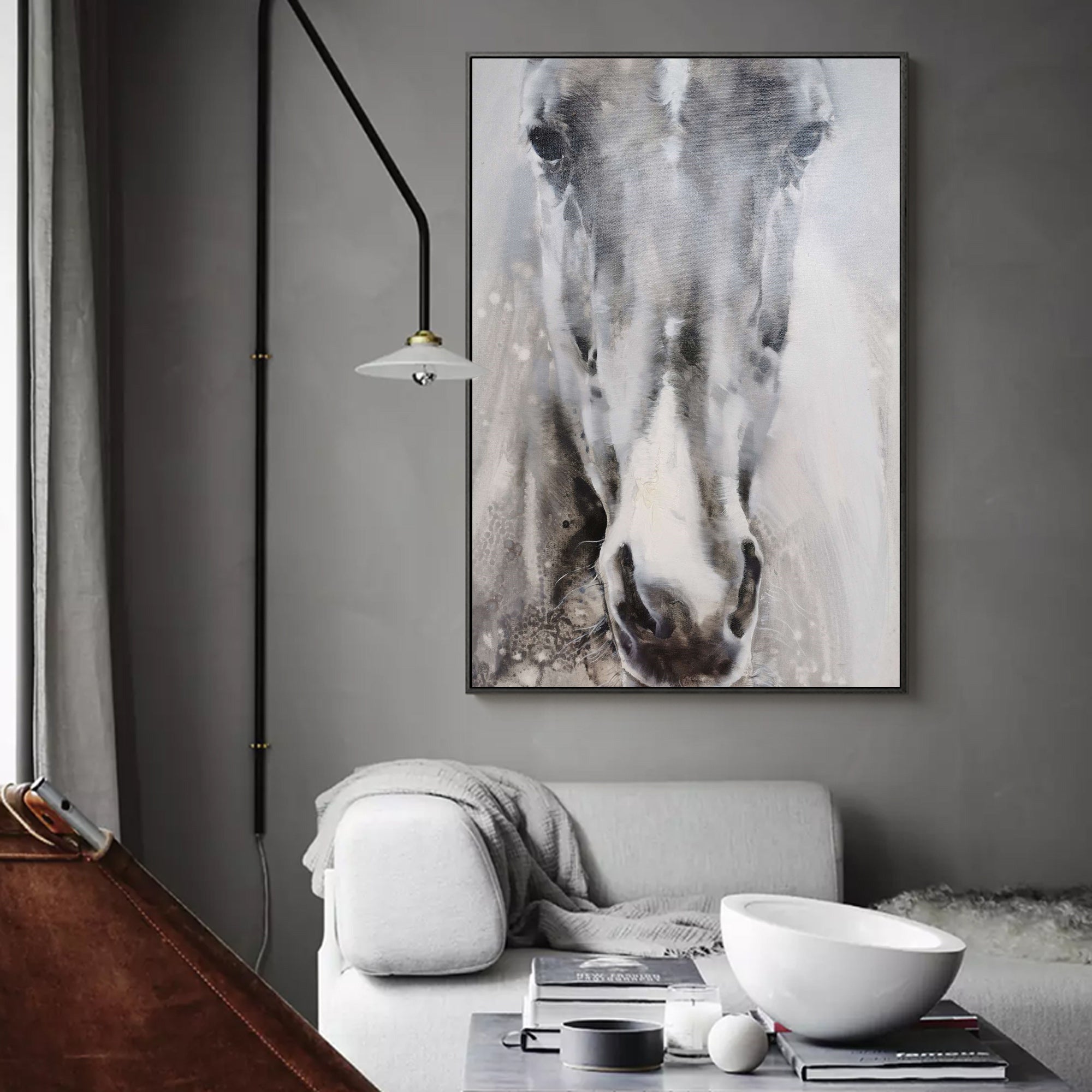 Monochrome Horse Head Oil Painting