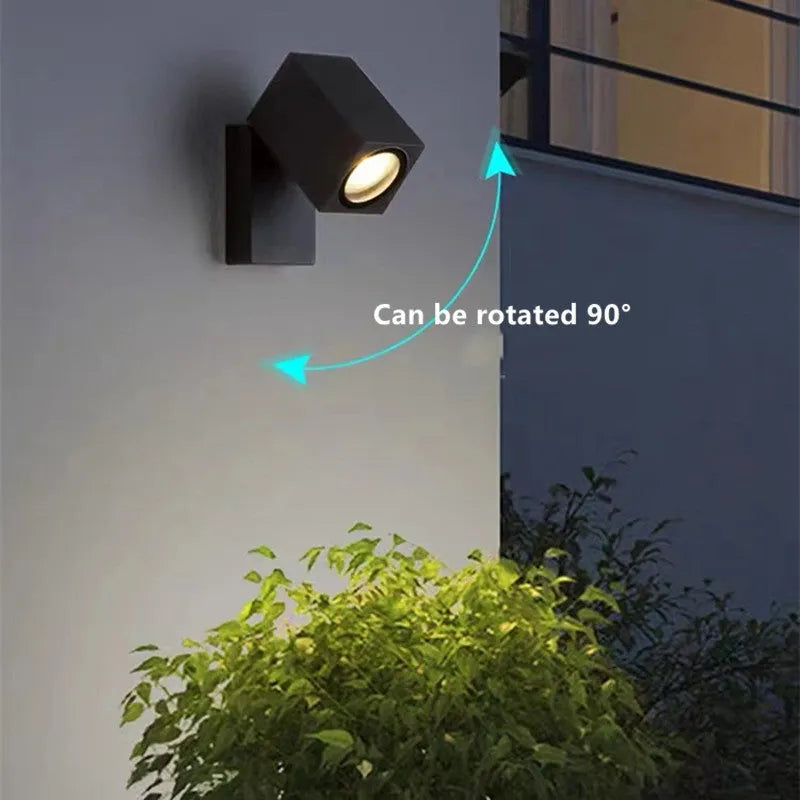 Artiq Modern Outdoor Rotatable Metal Spotlight Wall Lamp, Black