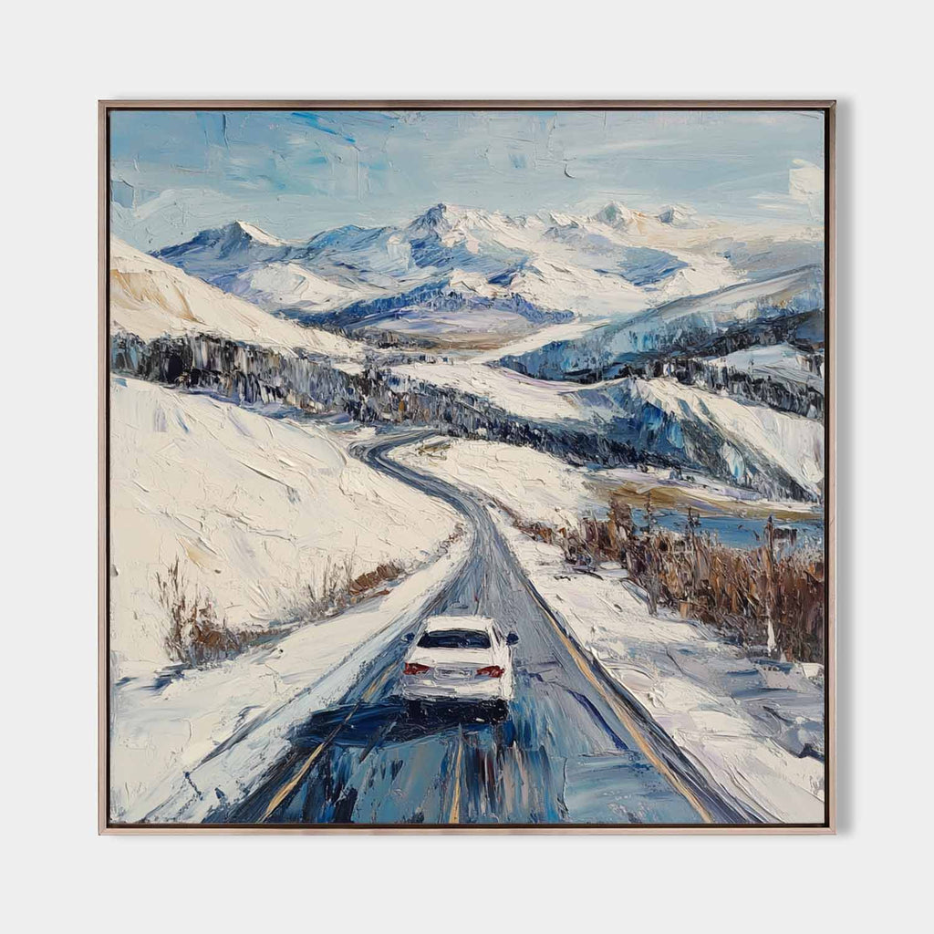 Mountain Road Winter Journey Oil Painting