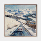 Mountain Road Winter Journey Oil Painting