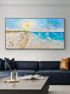 Vibrant Beach Scene Impasto Painting
