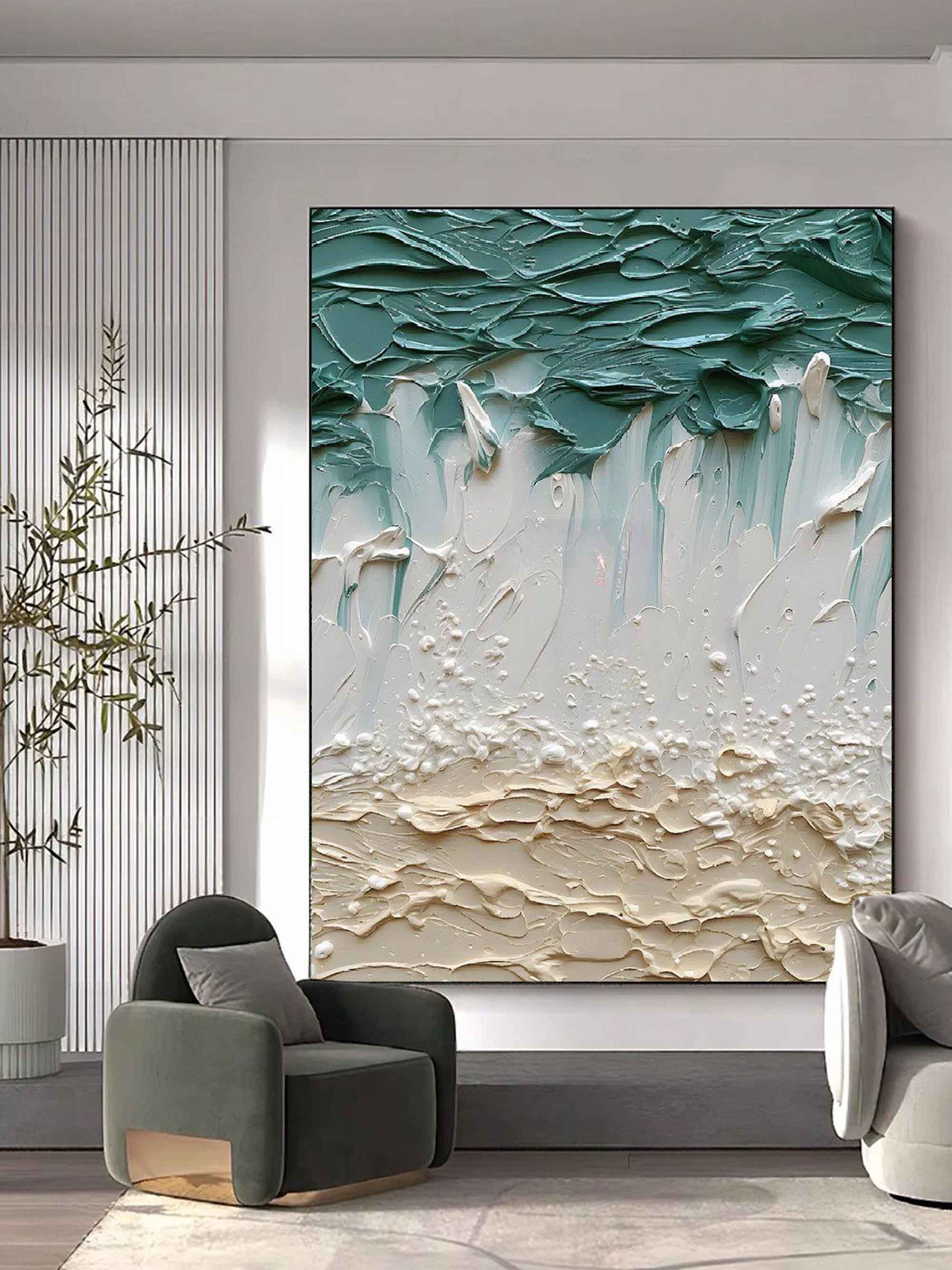 Textured Coastal Wave Impasto Painting