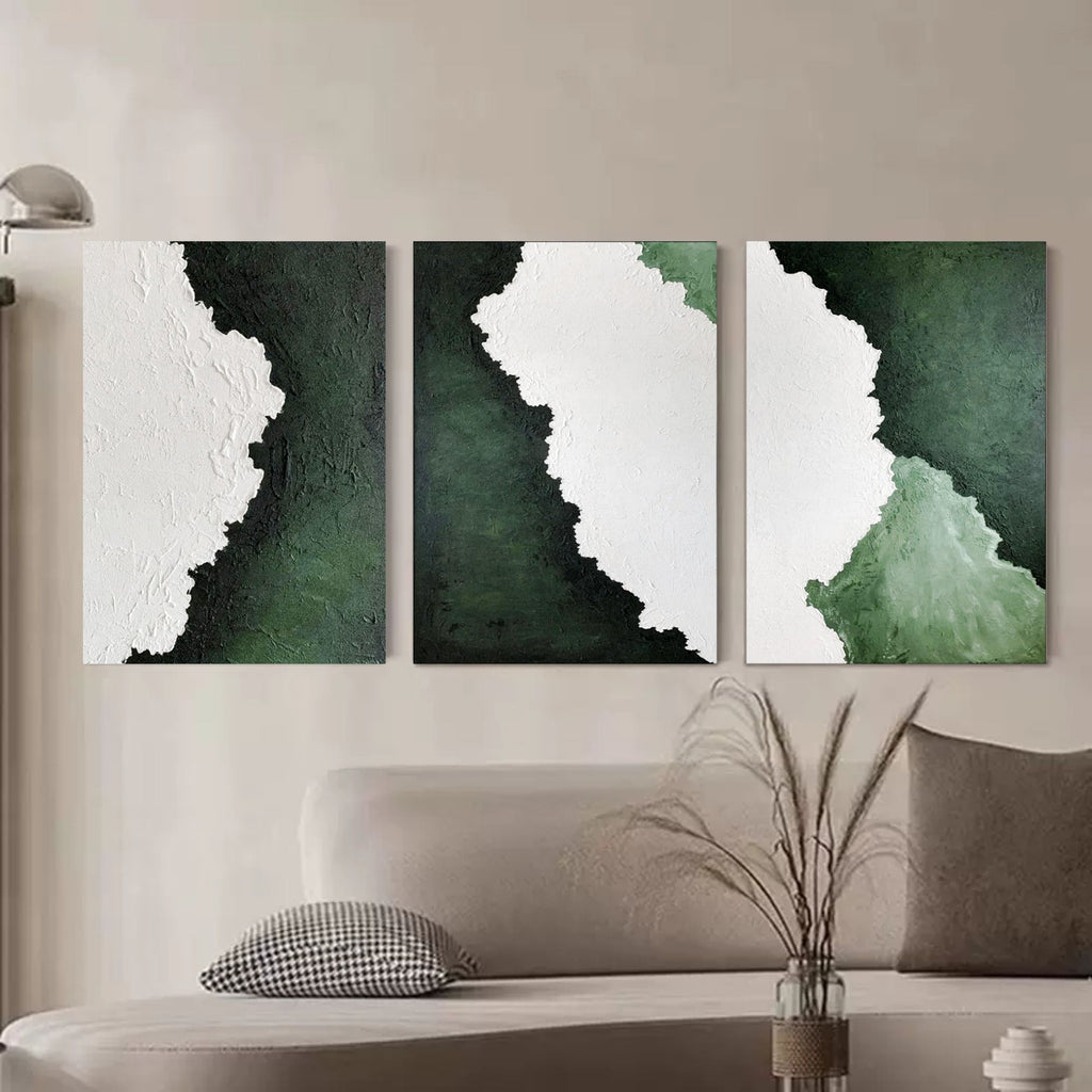 Set of 3 Green Textured Triptych Painting