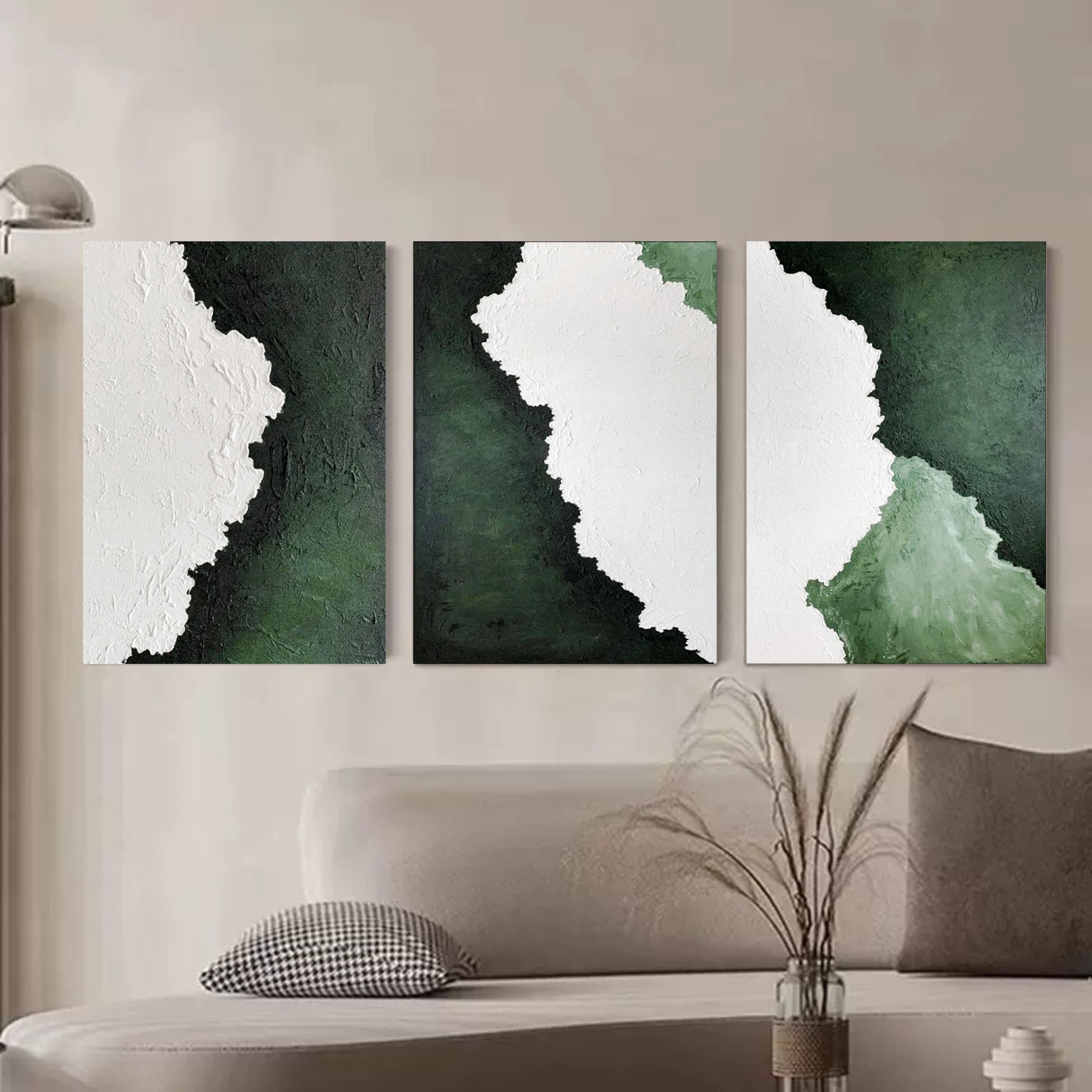 Set of 3 Green Textured Triptych Painting