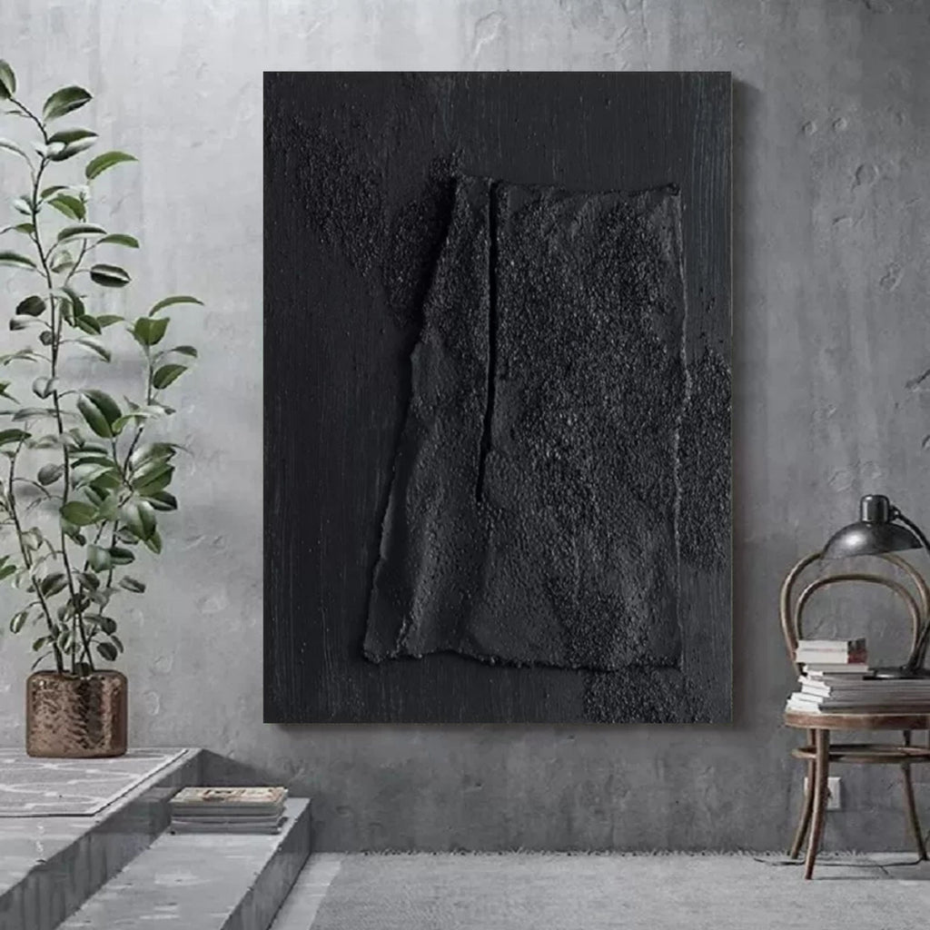 Monochrome Black Textured Abstract Painting
