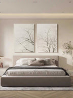 Set Of 2 Neutral Bare Tree Diptych Painting Textured