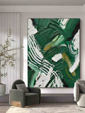 Colorful Dark Green And White Impasto Painting