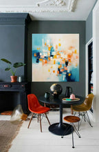 Abstract Geometric Painting Warm Orange And Blue