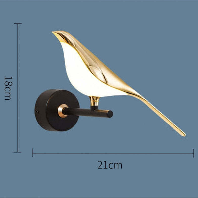 Arisha Minimalist Magpie Bird Metal Wall Lamp, Bedroom