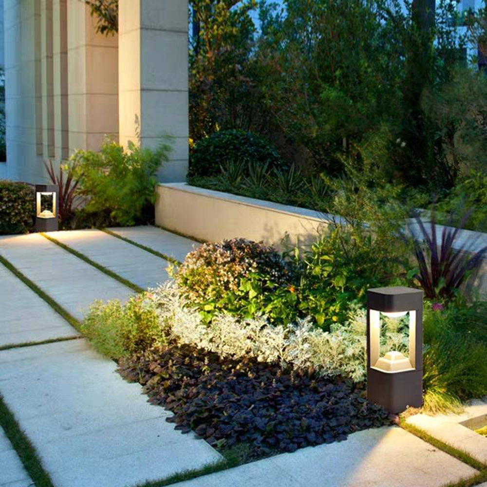 Ray Contemporary Metal Triangular Hollow Outdoor Path Light, Black