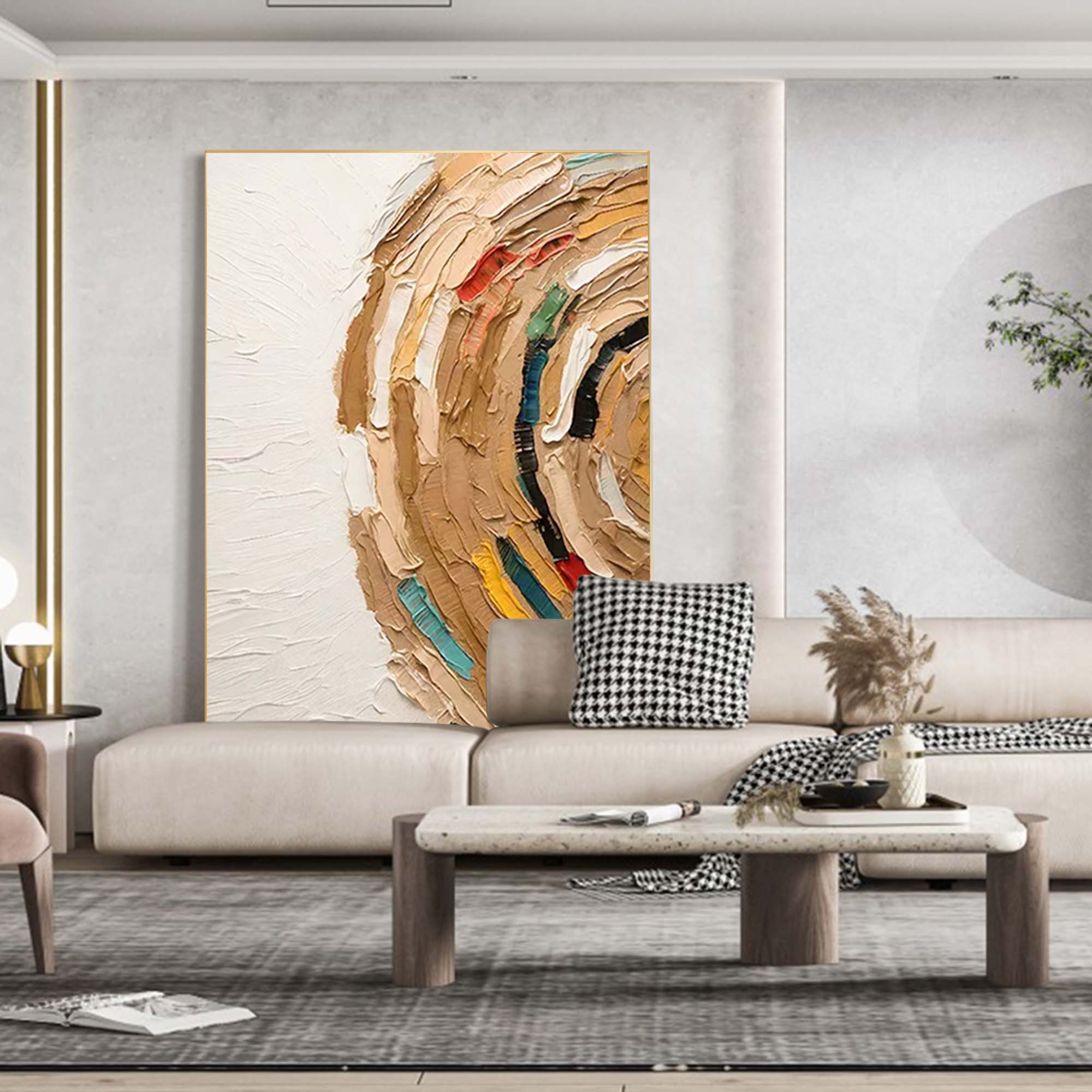 3D Textured Circular Painting Warm Neutrals