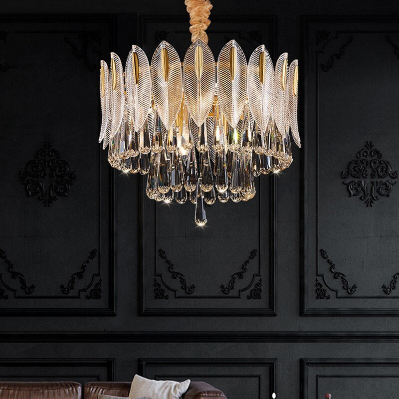 Arisha Luxury Feather Crystal Chandelier, Living Room