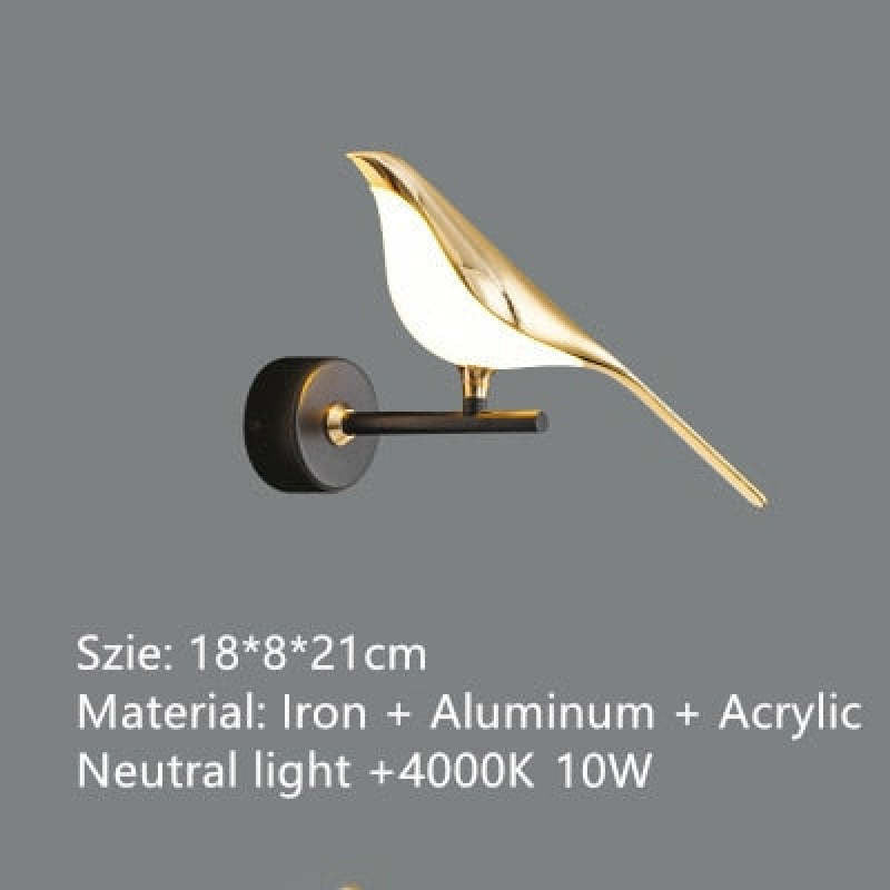 Arisha Minimalist Magpie Bird Metal Wall Lamp, Bedroom