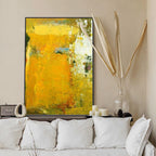 Vibrant Yellow Abstract Oil Painting Bold Impasto Texture