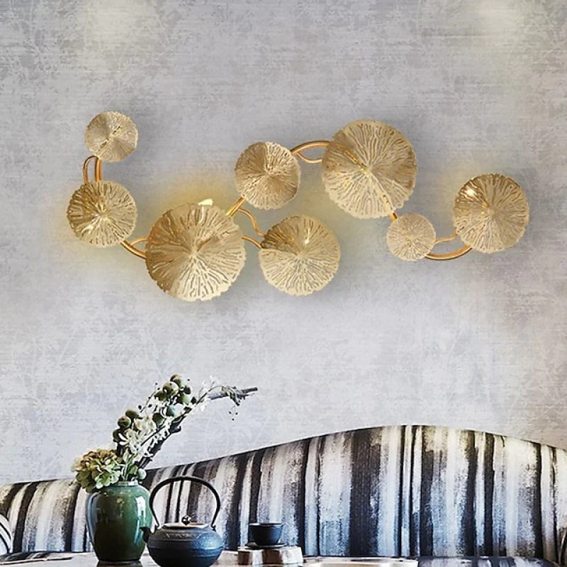 Arisha Modern Metal Round Lotus Leaf Wall Lamp, Gold