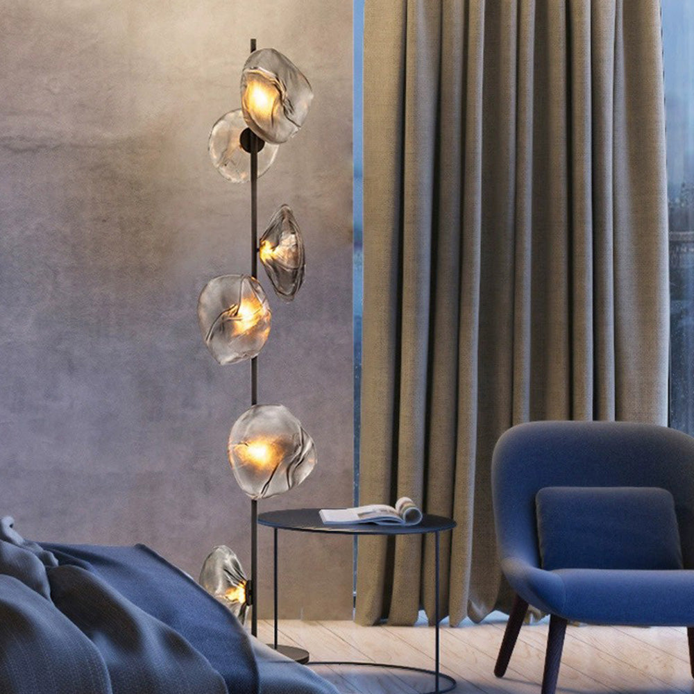 Byers Luxury Flower Metal/Glass Floor Lamp, Black/Gold/Grey