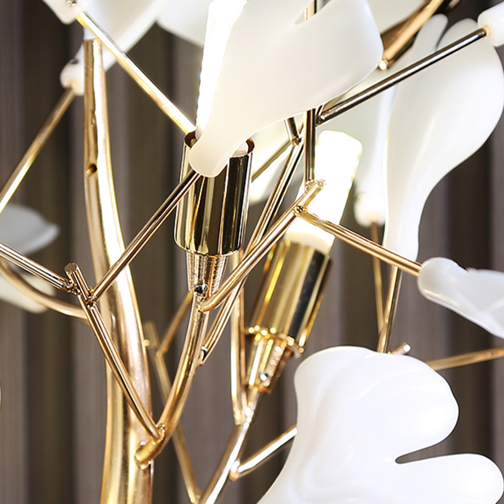 Olivia Floor Lamp Leaf Artistic, Ceramic/Metal, White/Gold, Study