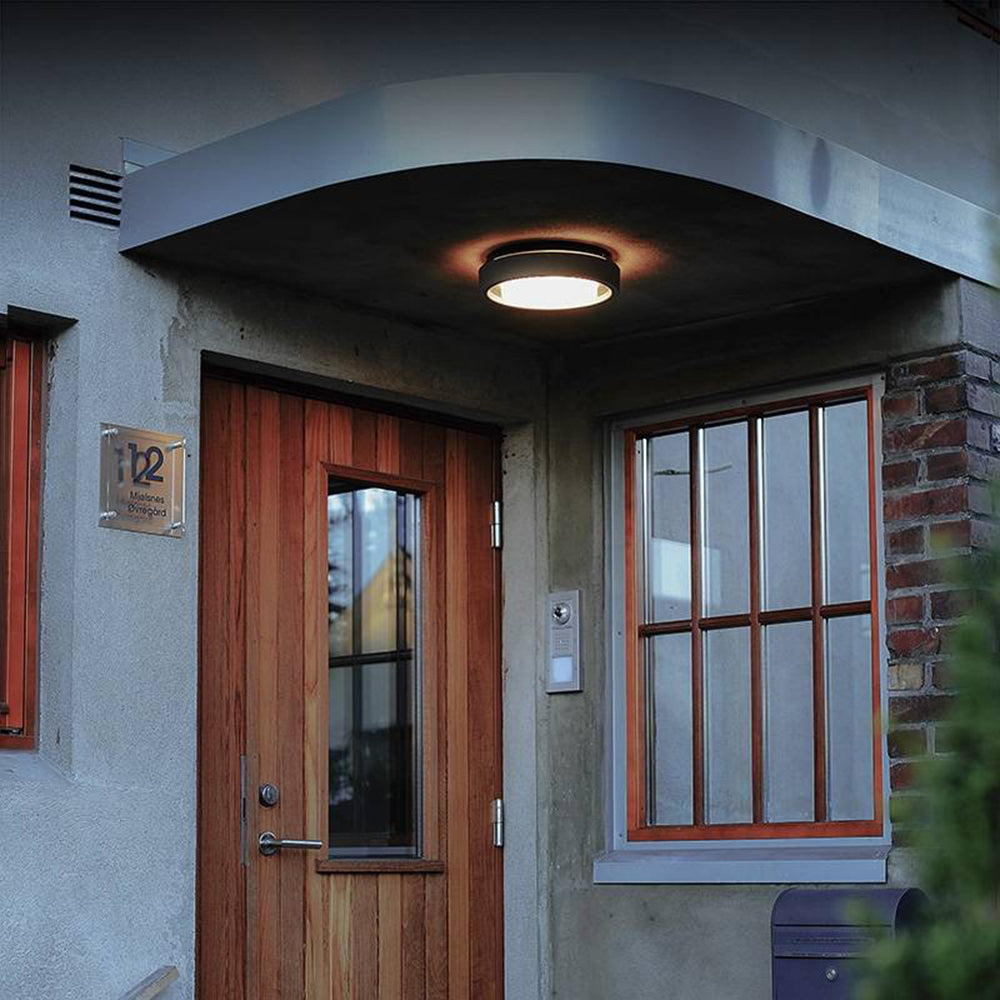 Ray Modern Circular Disc Shape Metal Outdoor Wall Lamp, Black