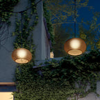 Ray Retro Lantern Gold Pendant Light, Bamboo/