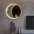 Aria Modern Astronaut Moon Metal Black Wall Lamp