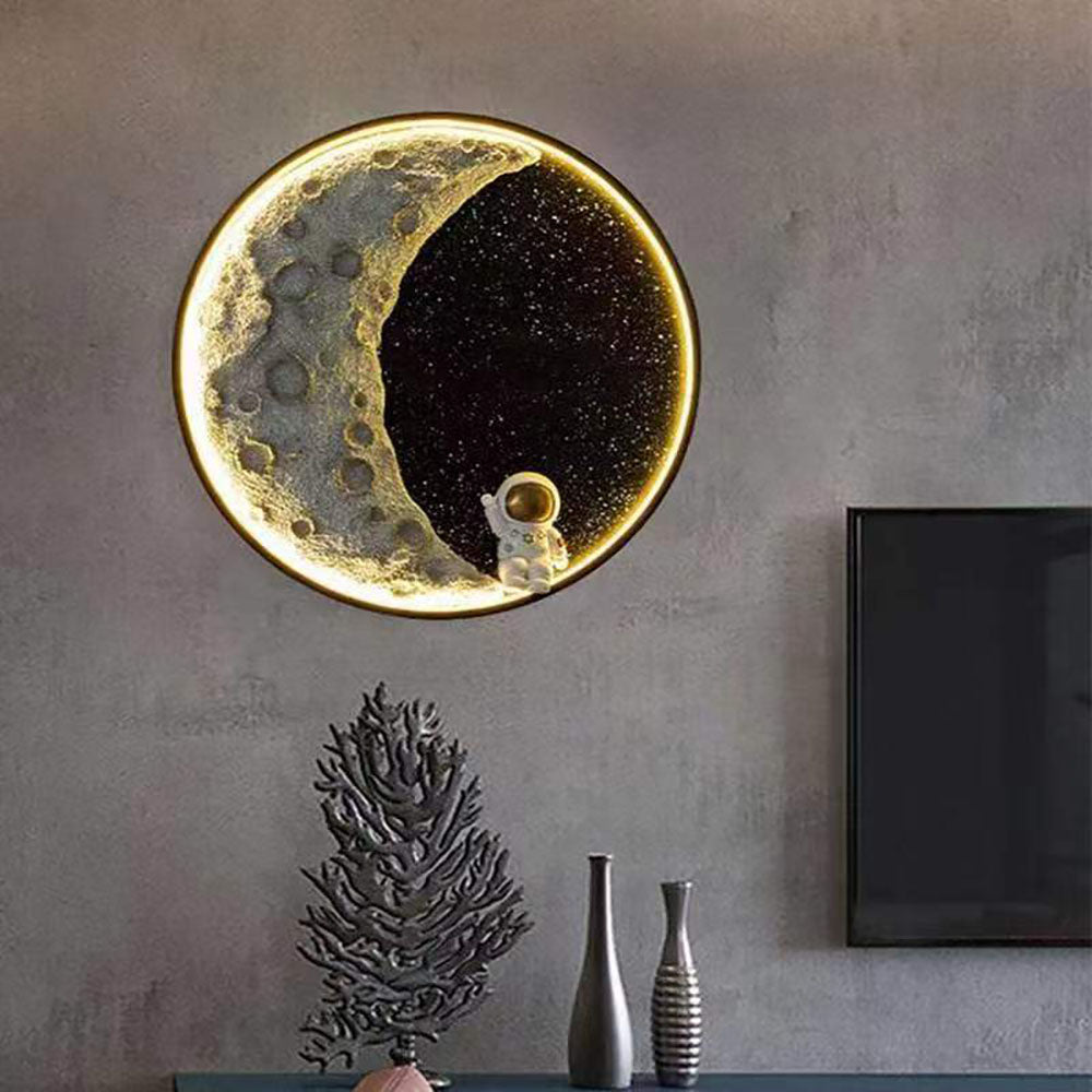 Aria Modern Astronaut Moon Metal Black Wall Lamp