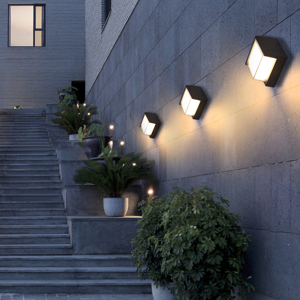 Ray Modern Square Metal Outdoor Wall Lamp Black White