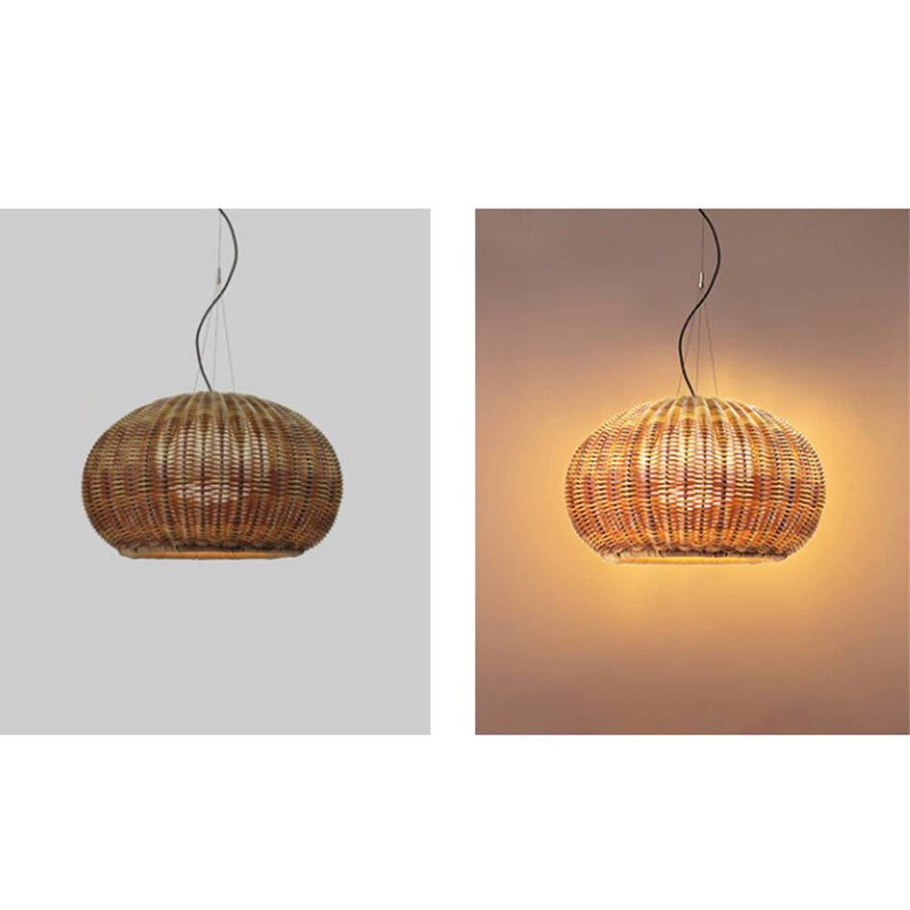 Ray Retro Lantern Gold Pendant Light, Bamboo/