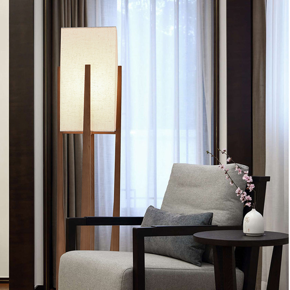Ozawa Natural Rectangular Wood/Fabric Floor Lamp