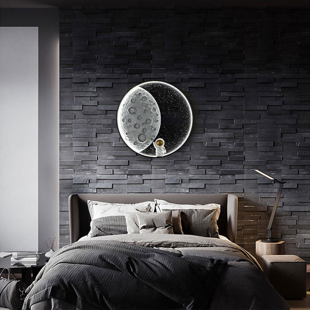 Aria Astronaut Round Moon Black Wall Lamp, Metal