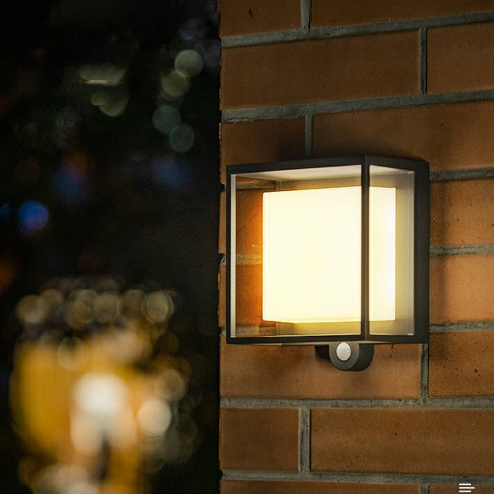 Ray Modern Rectangular Sensor Solar Powered Outdoor Wall Lamp, Black