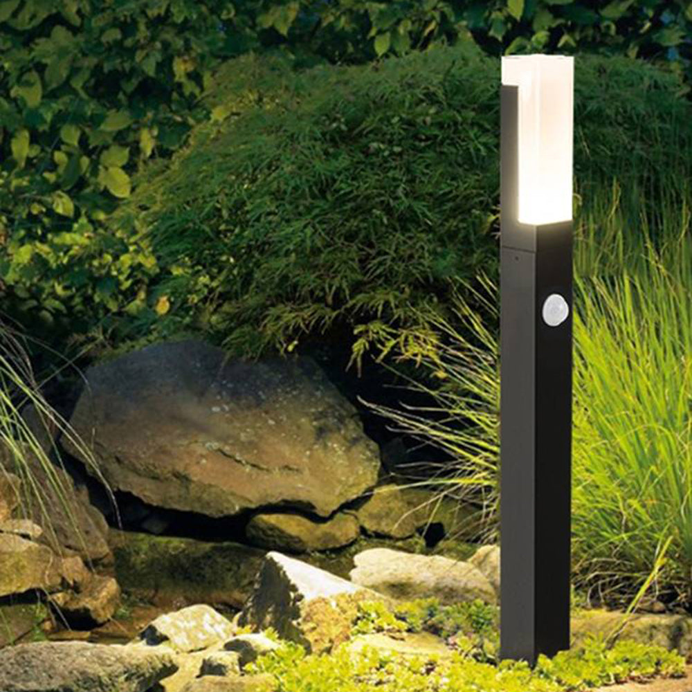 Ray Modern Metal Rectangular Outdoor Path Light With Sensor, Black