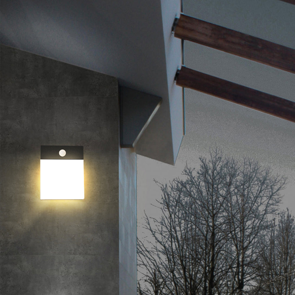 Ray Modern Sensor Rectangular Metal Outdoor Wall Lamp, Black/White