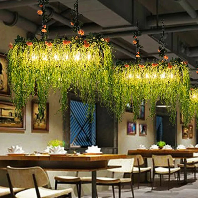 Ritta Natural Decorative Rectangular Plant Metal Pendant Light Green